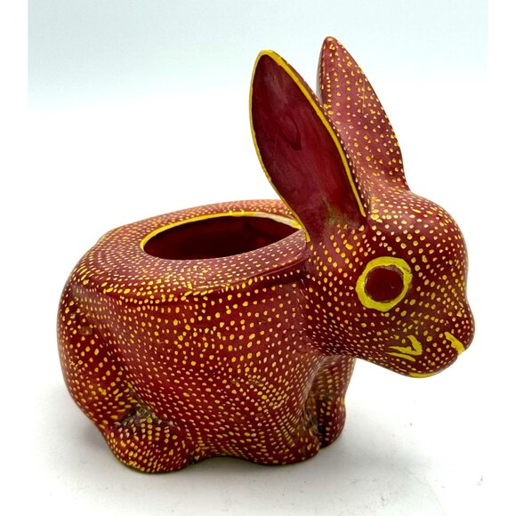 Oaxacan Mexican Stone Hand Painted Signed Bunny Rabbit Tea Light Heavy - Picture 2 of 10